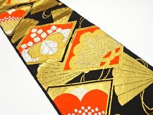 アンティーク　桧扇に梅・桐模様織り出し袋帯（材料）